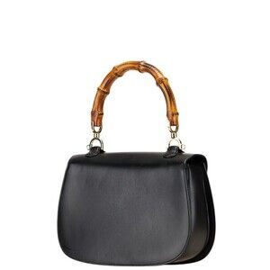 Gucci Shoulder Brown 2way Black Leather Bag Handle Top Bamboo Handbag